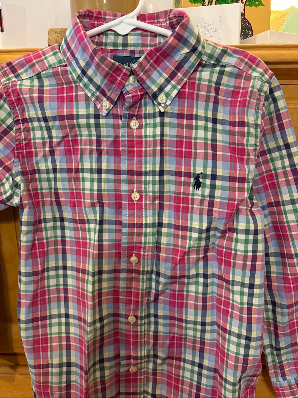 Ralph Lauren Boys Classic Pink & Blue Plaid Long-Sleeve Button Down Shirt Size 6 - Picture 5 of 10